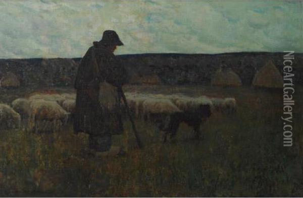A Shepherd And His Flock Oil Painting - Clarence Alphonse Gagnon