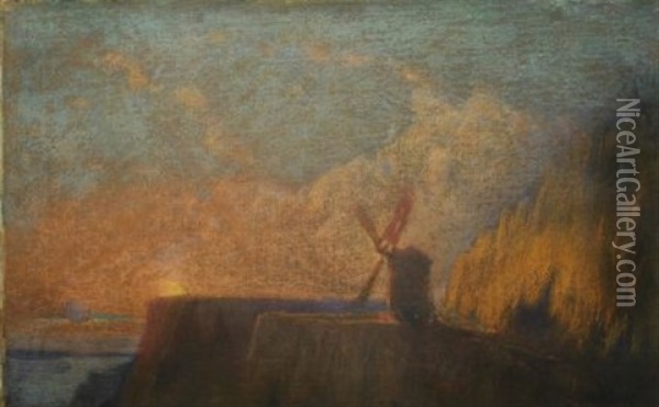 Paesaggio Bretone Oil Painting - Serafino Macchiati