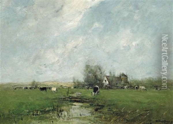 Cattle Grazing Near A Farm Oil Painting - Willem Maris