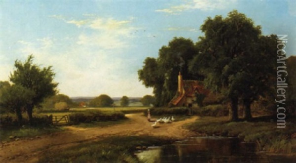 By The Village Pond Oil Painting - Sir Alfred East