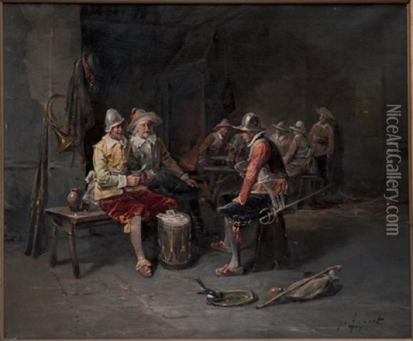 La Partie De Cartes Des Soldats Dans L'auberge Oil Painting - George Appert