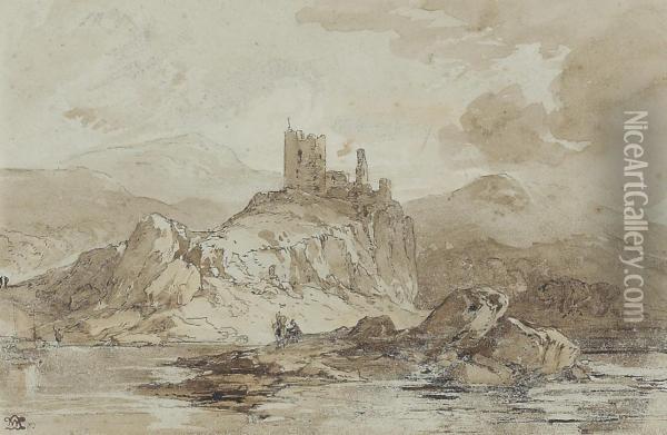 A Castle Ruin On A Rocky Coastline Oil Painting - William Leighton Leitch