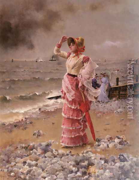 Femme Elegante Voyant Filer Un Vapeur Oil Painting - Alfred Stevens
