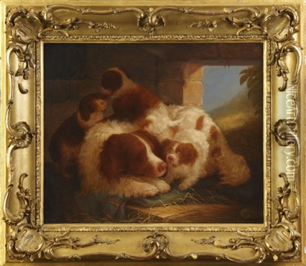 Puppies Oil Painting - Alvan Fischer