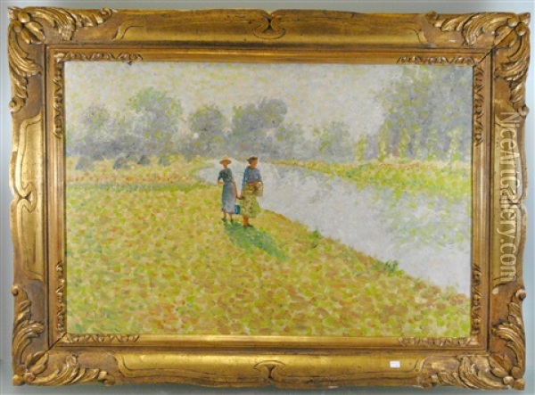 Promenade Le Long Du Canal Oil Painting - Adriaan Josef Heymans