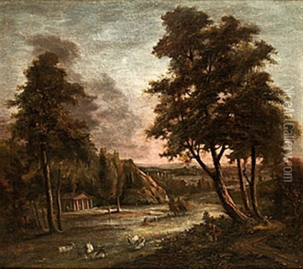 Klassiskt Landskap Med Figurer Oil Painting - Jonas Carl Linnerhielm
