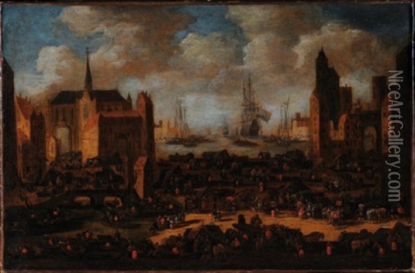 Scene De Marche Dans Un Port Imaginaire Oil Painting - Pieter Casteels the Younger