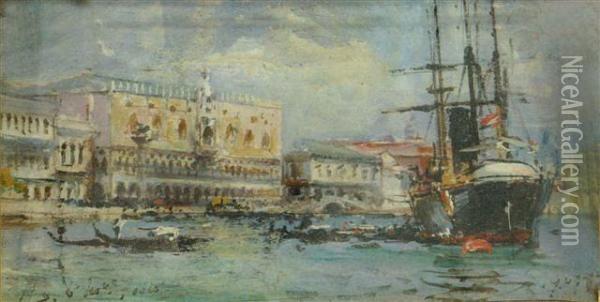 A Sailing Vessel At Anchor Off St. Mark's Square, Venice Oil Painting - Henry Simpson