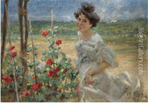 In The Flower Garden Oil Painting - Umberto Veruda