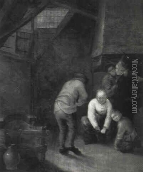 Peasants In An Interior Oil Painting - Jan Miense Molenaer