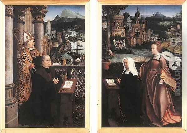 Donor with St Nicholas and his Wife with St Godelina Oil Painting - Jan Provost