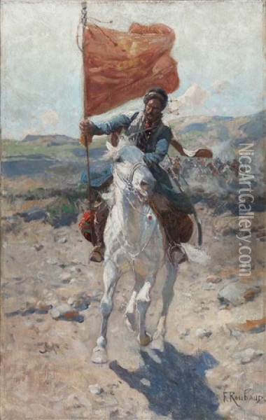 Tscherkessenreiter Mit Roter Fahne Oil Painting - Franz Roubaud