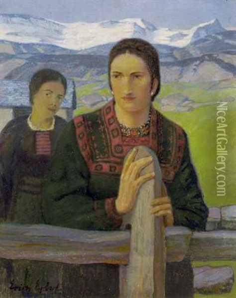 Zwei Frauen In Engadiner Sonntagstracht Oil Painting - Erich Erler-Samedan