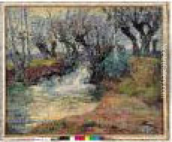La Cascade De La Cannierie, 1903. Oil Painting - Emmanuel De La Villeon