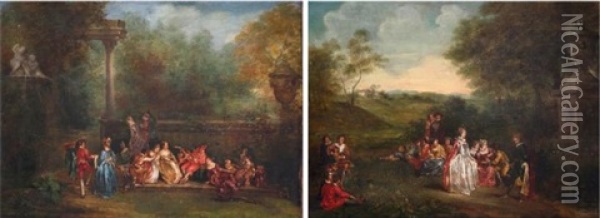 L'assemble Galante And Fetes Venitiennes Oil Painting - Jean-Antoine Watteau