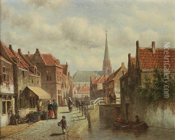 A Dutch Town Scene Oil Painting - Pieter Gerard Vertin