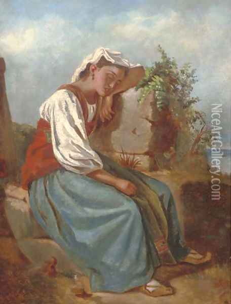 Lost in thought Oil Painting - English School