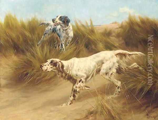 Setters in a sand-dune Oil Painting - Thomas Blinks