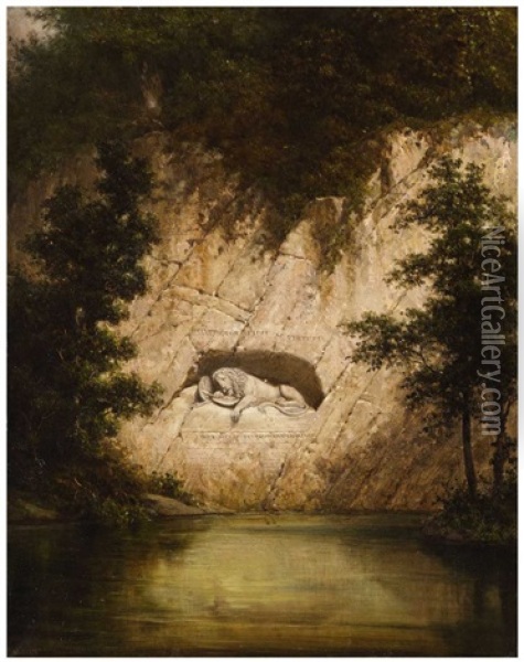 The Lion Monument (lowendenkmal) In Lucerne Oil Painting - Gustav Seelos