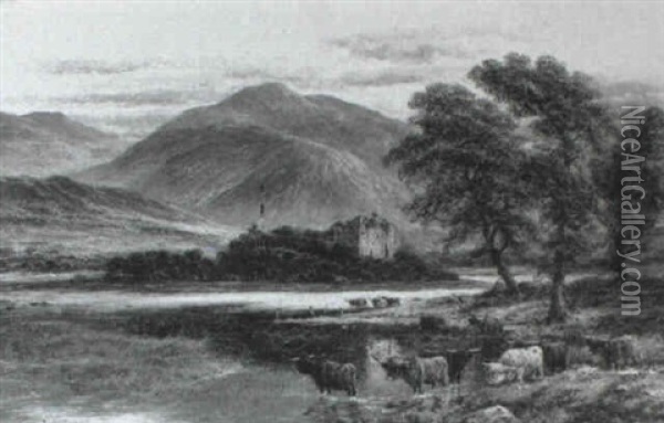 Kilchurn Castle, Loch Awe Oil Painting - William Langley