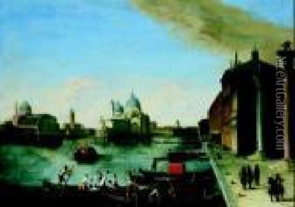 Venezia, Il Bacino Di San Marco 
Con La Piazzetta, Punta Della Dogana, E L'isola Di San Giorgio Oil Painting - Johann Richter