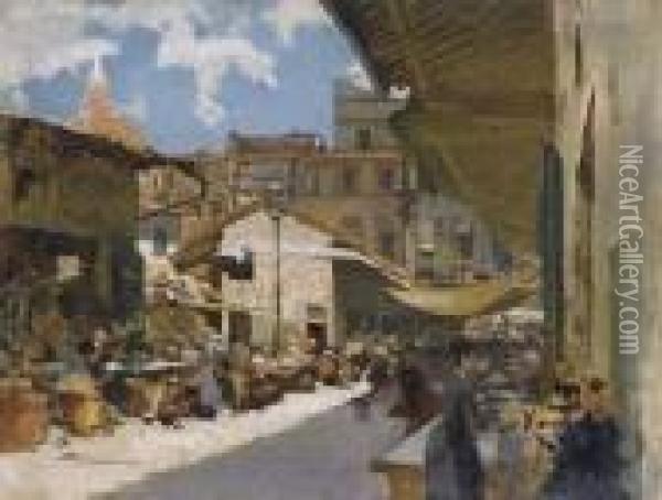 Il Mercato Vecchio A Firenze Oil Painting - Telemaco Signorini