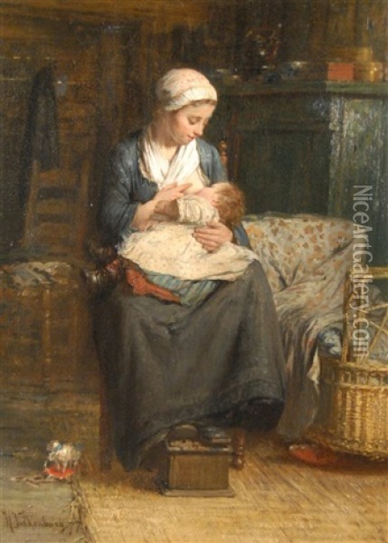Nursing Mother Oil Painting - Hendrik Valkenburg