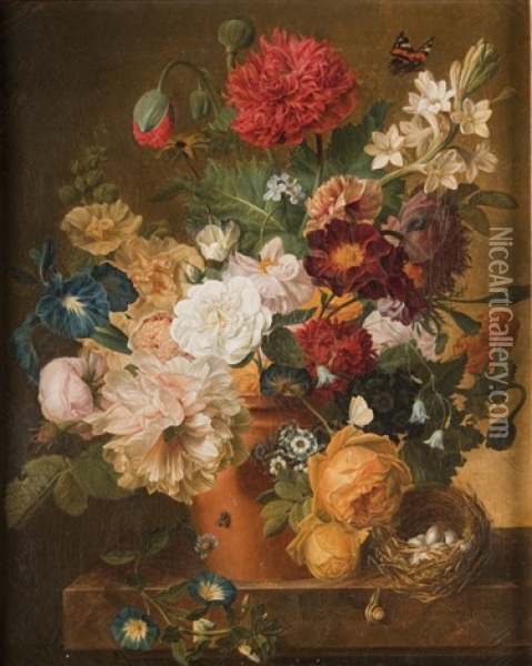 Bouquet De Fleurs Dans Un Pot De Terre Oil Painting - Jean Benner