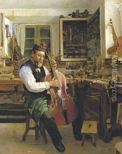 The violin-maker Oil Painting - Friedrich Anton Otto Prolss