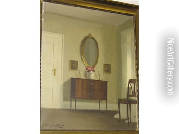 Elegantly Furnished Interior Scene Oil Painting - Edmund Fischer