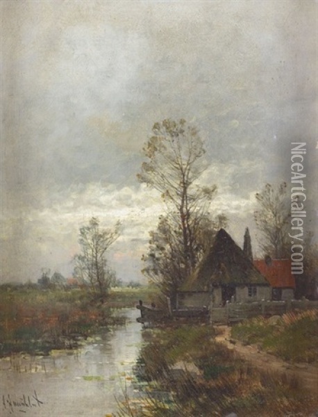 Abendliche Landschaft Mit Bauernhaus Oil Painting - Johann Jungblut