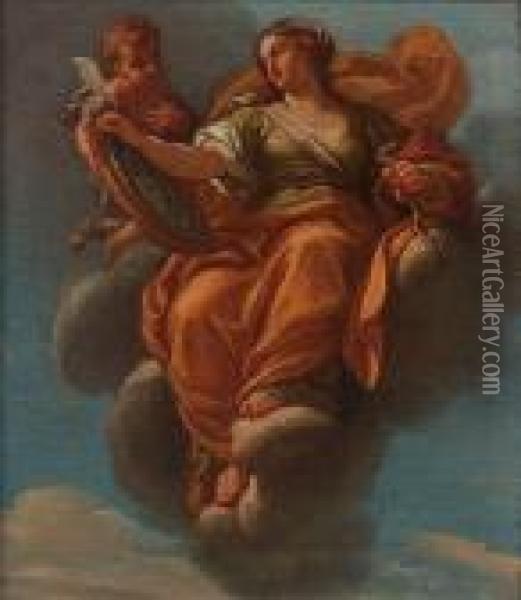An Allegory Of Fortitude; And An Allegory Of Prudence Oil Painting - Bartolomeo Giuseppe Chiari