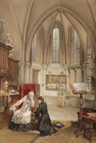 Beichtszene In Der Sakristei Dertrierer Liebfrauenkirche Oil Painting - Louis Haghe