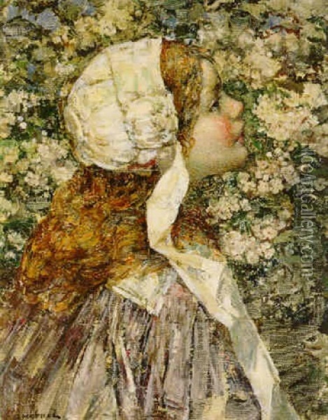 Scottish Lass With Spring Blossoms Oil Painting - Edward Atkinson Hornel