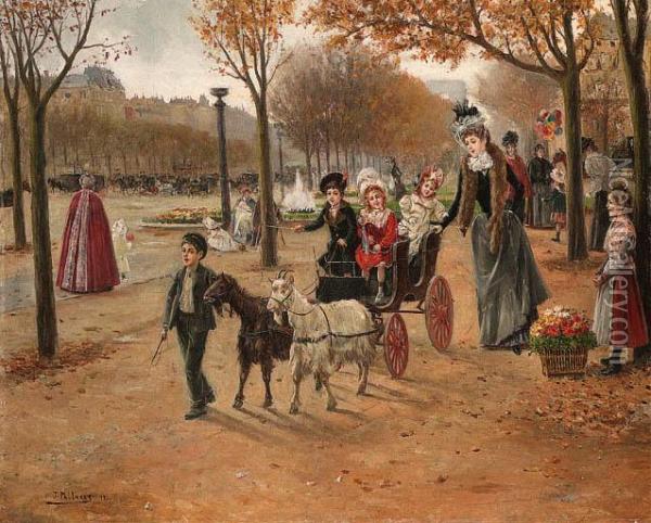 La Promenade Au Champs Elysees Oil Painting - Joaquin Pallares Allustante