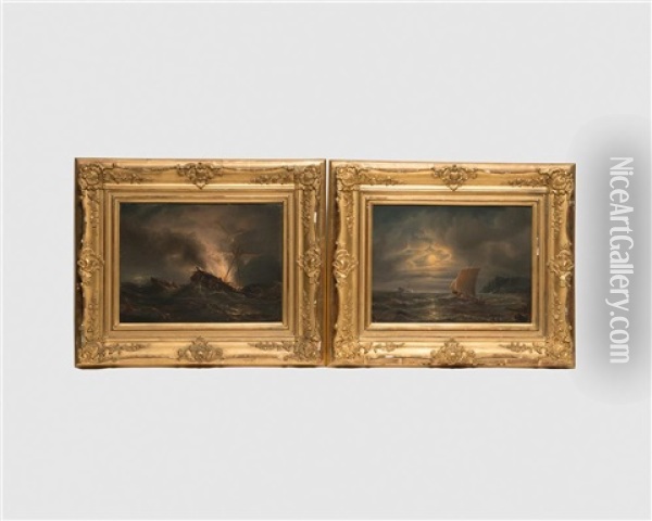 Pair Of Marine Views Oil Painting - Heinrich Friedrich Tank