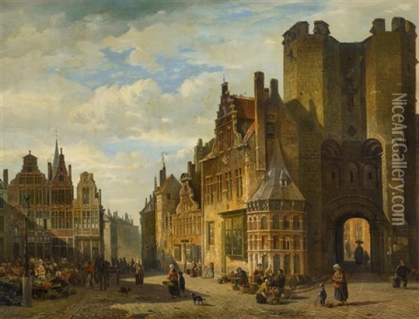 Stadtansicht In Gent Oil Painting - Francois Jean Louis Boulanger