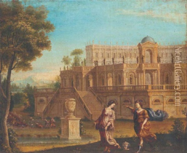 An Architechtural Capriccio With An Allegorical Scene Oil Painting - Jacob Ferdinand Saeys