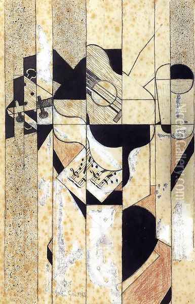 Guitar and Glass I Oil Painting - Juan Gris