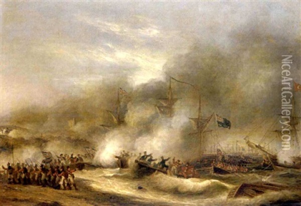 Infantry Landing At Aboukir Bay, 8th March 1801 Oil Painting - Thomas Luny