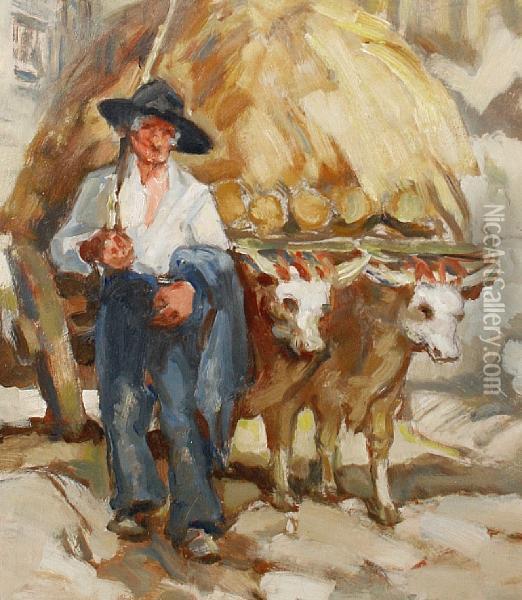 Man With Haycart Oil Painting - Adeline Margery Barker
