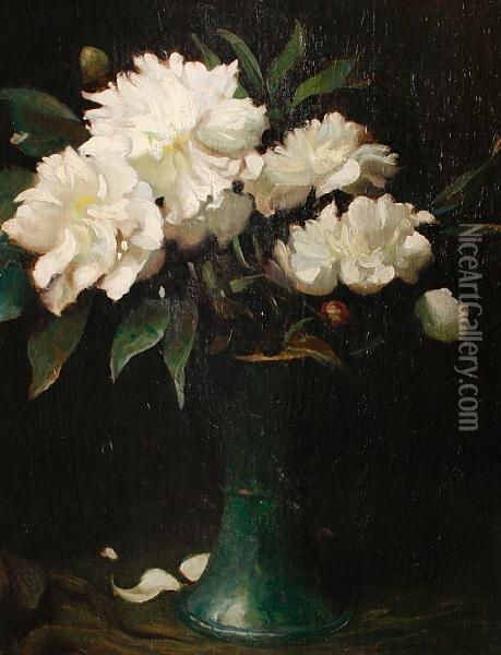 Still Life Of Flowers In A Green Vase Oil Painting - Frederick Hall