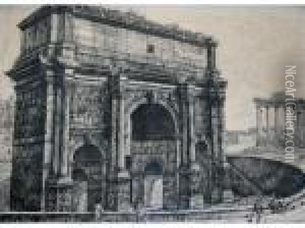 Veduta Dell' Arco Di Settimio Severo; Veduta Dell' Arco Di Settimio Oil Painting - Luigi Rossini
