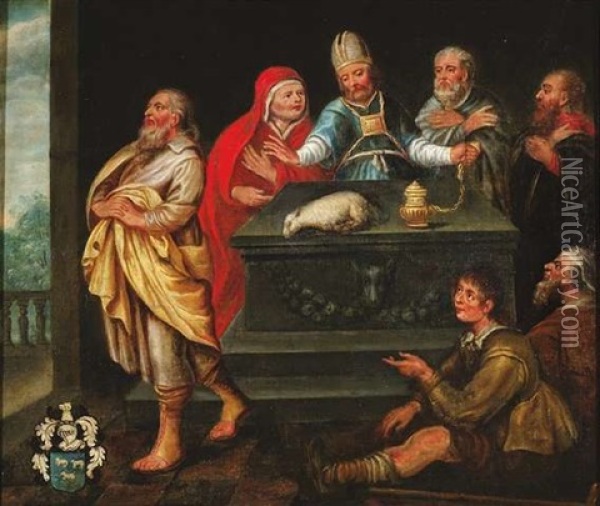 Biblische Opferszene: Ein Lamm Wird Von Einem Priester Geopfert Oil Painting - Frans Francken III