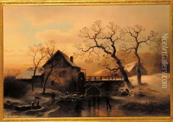 Paesaggio Fiammingo Innevato Oil Painting - Johann Gustav Lange