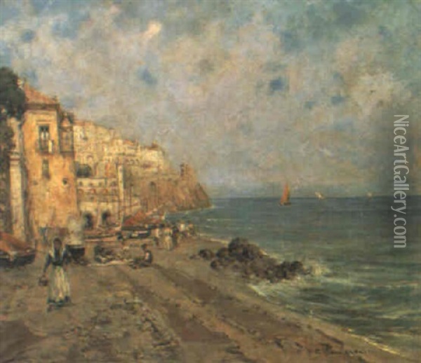 Sulla Spiaggia Ad Amalfi Oil Painting - Carlo Brancaccio
