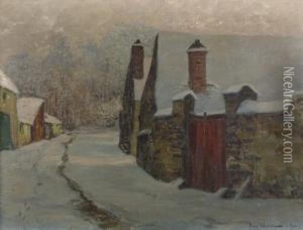 Winterliches Dorf In Den Vogesen. Oil Painting - Pierre Waidmann