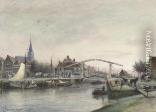 The Oudsloterbrug, Amsterdam Oil Painting - Cornelis Christiaan Dommersen