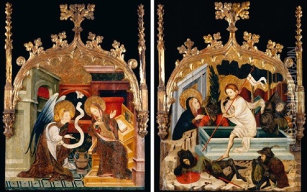 The Annunciation (+ The Resurrection; Pair) Oil Painting - Joan Mates