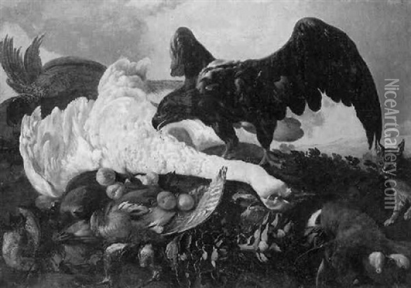 Nature Morte Aux Cygne Et A L'aigle Oil Painting - Dirck Govaertsz